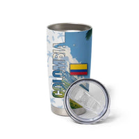 Colombia Palm Tree Landscape Tumbler Cup with Tropical Flowers and Blue Sky Design - Wonder Print Shop