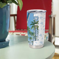 Colombia Palm Tree Landscape Tumbler Cup with Tropical Flowers and Blue Sky Design - Wonder Print Shop