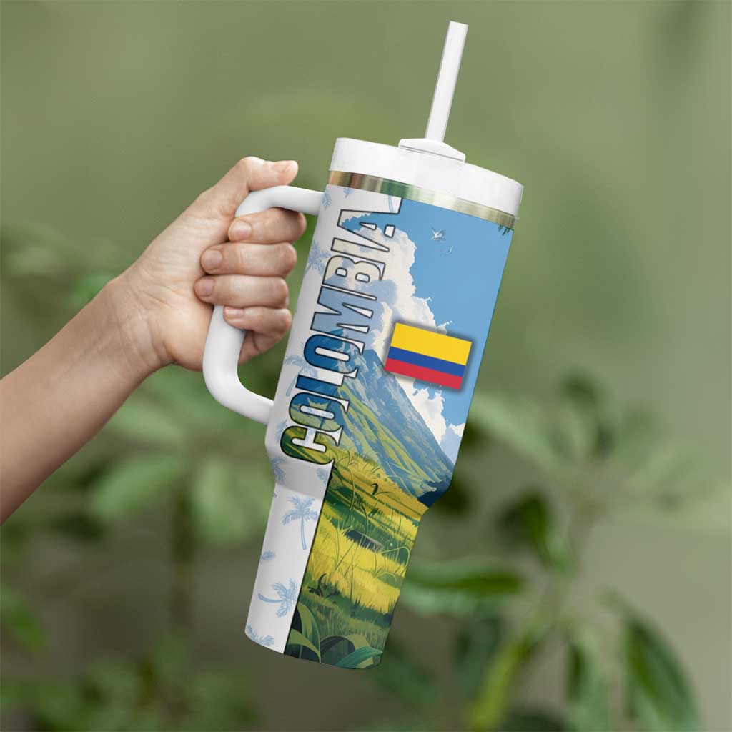 Colombia Palm Tree Landscape Tumbler With Handle with Tropical Flowers and Blue Sky Design - Wonder Print Shop