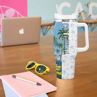 Colombia Palm Tree Landscape Tumbler With Handle with Tropical Flowers and Blue Sky Design - Wonder Print Shop
