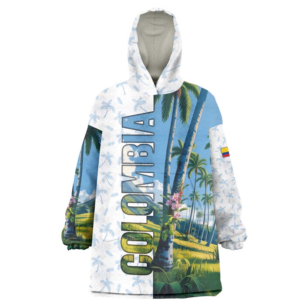Colombia Palm Tree Landscape Wearable Blanket Hoodie with Tropical Flowers and Blue Sky Design - Wonder Print Shop