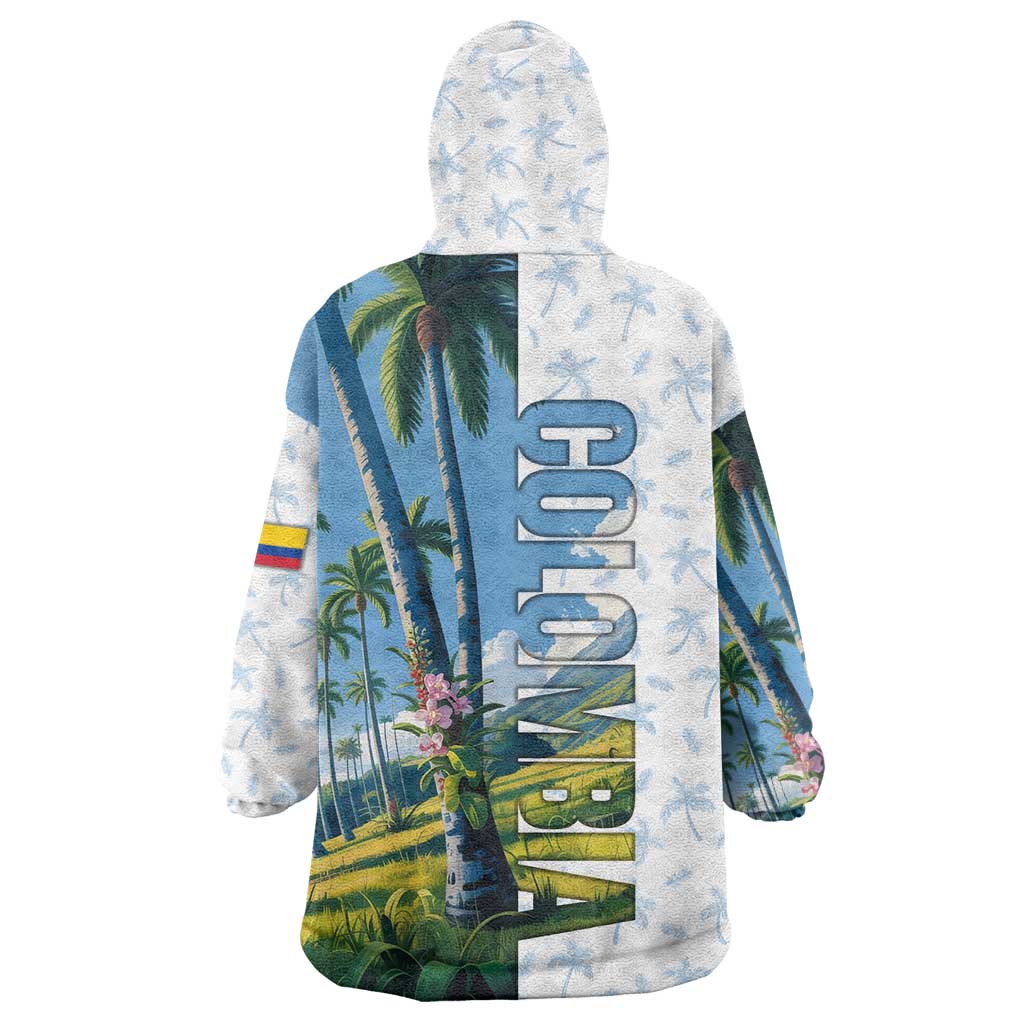 Colombia Palm Tree Landscape Wearable Blanket Hoodie with Tropical Flowers and Blue Sky Design - Wonder Print Shop
