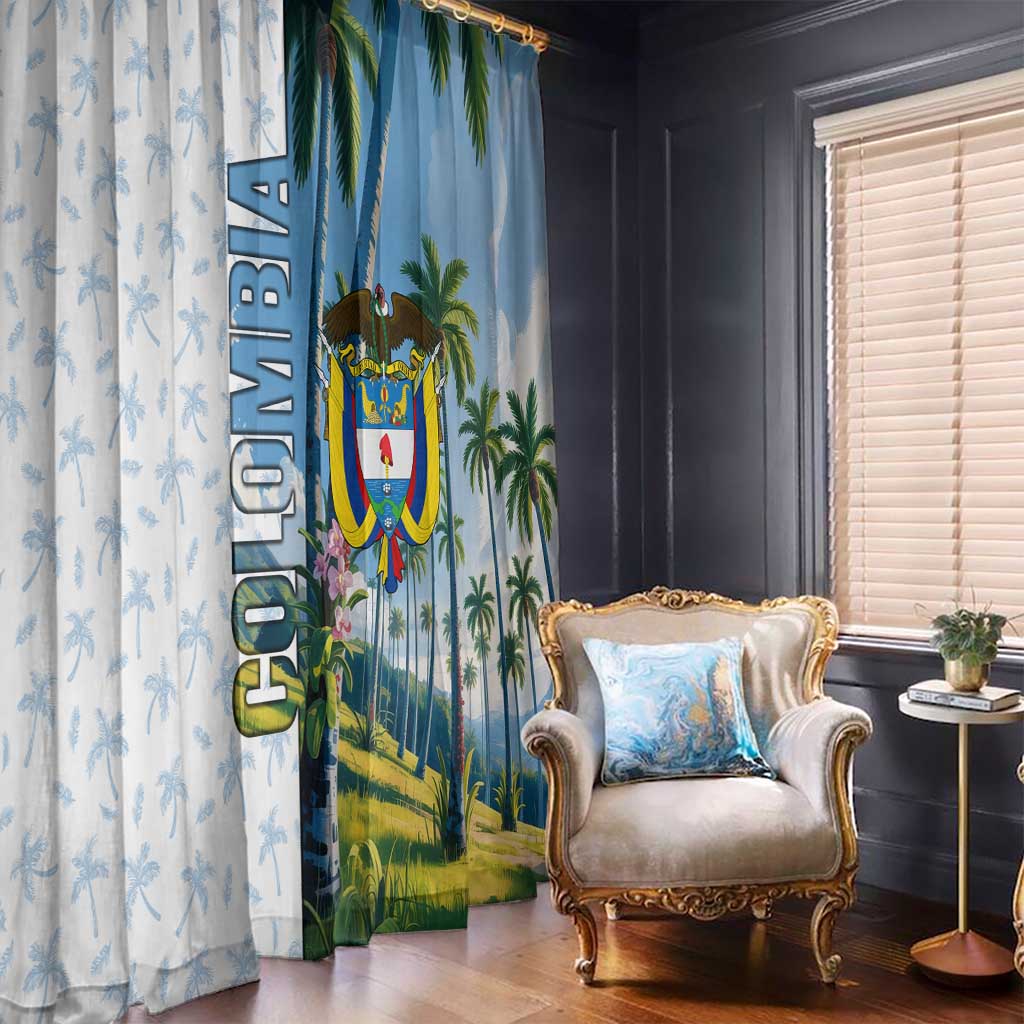 Colombia Palm Tree Landscape Window Curtain with Tropical Flowers and Blue Sky Design - Wonder Print Shop