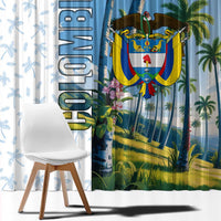 Colombia Palm Tree Landscape Window Curtain with Tropical Flowers and Blue Sky Design - Wonder Print Shop