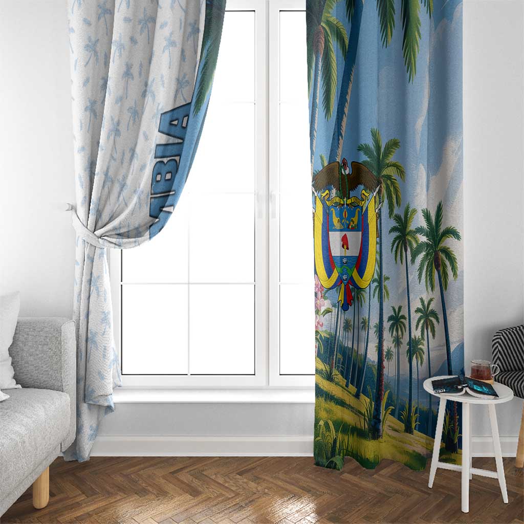 Colombia Palm Tree Landscape Window Curtain with Tropical Flowers and Blue Sky Design - Wonder Print Shop