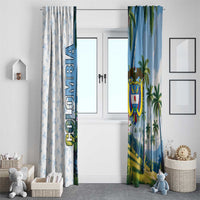 Colombia Palm Tree Landscape Window Curtain with Tropical Flowers and Blue Sky Design - Wonder Print Shop