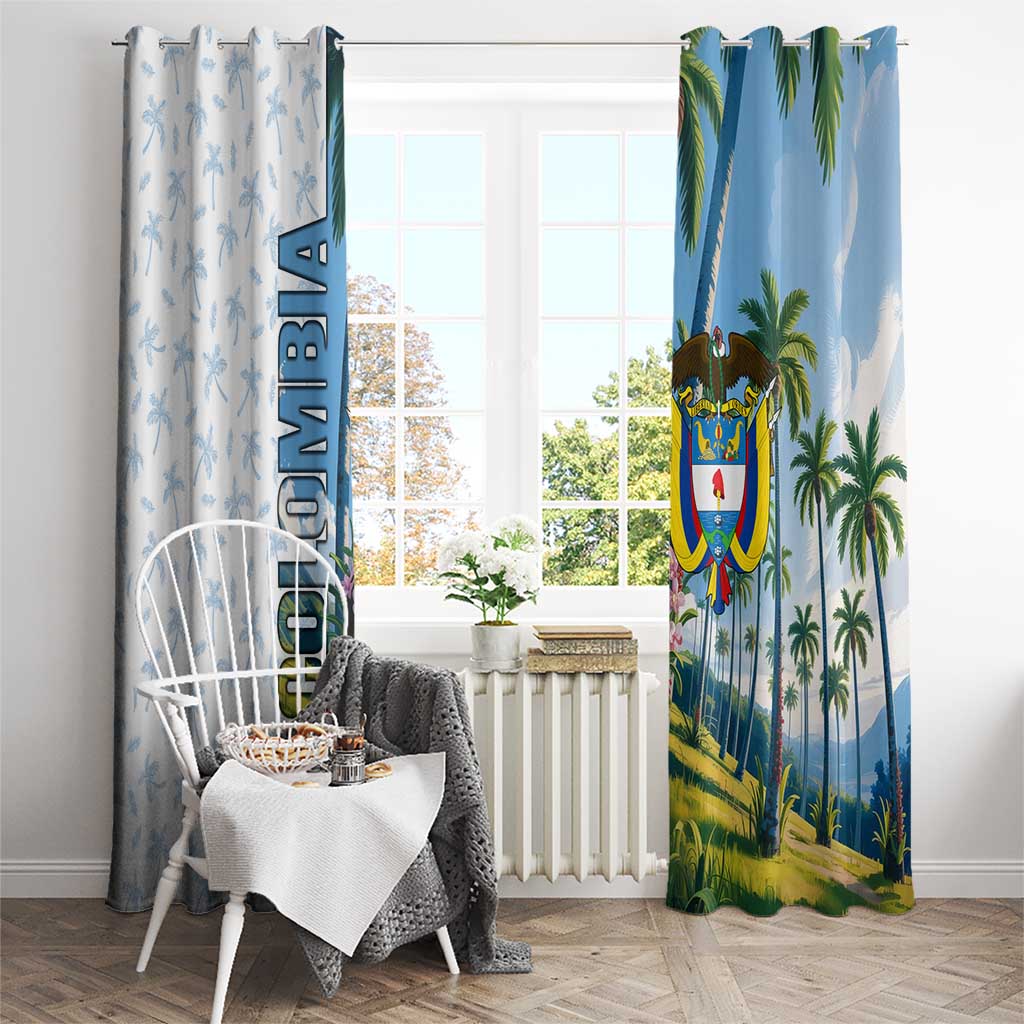Colombia Palm Tree Landscape Window Curtain with Tropical Flowers and Blue Sky Design - Wonder Print Shop