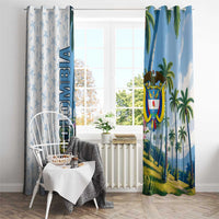 Colombia Palm Tree Landscape Window Curtain with Tropical Flowers and Blue Sky Design - Wonder Print Shop