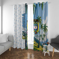 Colombia Palm Tree Landscape Window Curtain with Tropical Flowers and Blue Sky Design - Wonder Print Shop