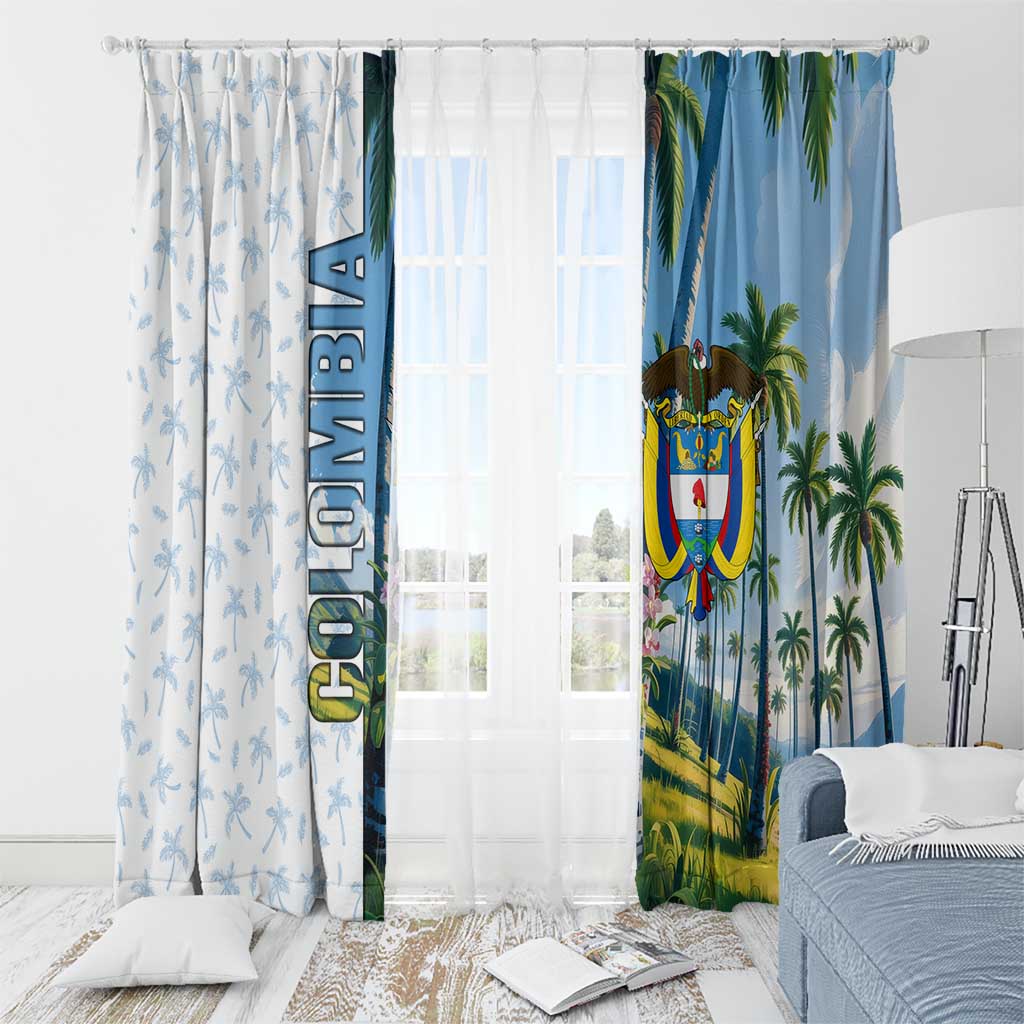 Colombia Palm Tree Landscape Window Curtain with Tropical Flowers and Blue Sky Design - Wonder Print Shop