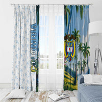 Colombia Palm Tree Landscape Window Curtain with Tropical Flowers and Blue Sky Design - Wonder Print Shop