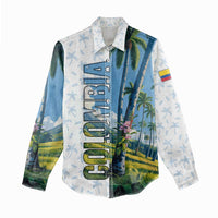 Colombia Palm Tree Landscape Women Casual Shirt with Tropical Flowers and Blue Sky Design - Wonder Print Shop