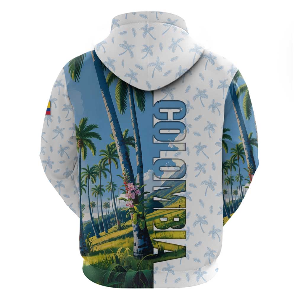 Colombia Palm Tree Landscape Zip Hoodie with Tropical Flowers and Blue Sky Design - Wonder Print Shop