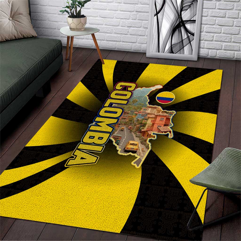 Colombia Heritage Area Rug with Yellow Black Flag Map and City Street Art - Wonder Print Shop