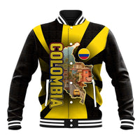 Colombia Heritage Baseball Jacket with Yellow Black Flag Map and City Street Art - Wonder Print Shop