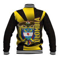 Colombia Heritage Baseball Jacket with Yellow Black Flag Map and City Street Art - Wonder Print Shop