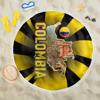 Colombia Heritage Beach Blanket with Yellow Black Flag Map and City Street Art - Wonder Print Shop