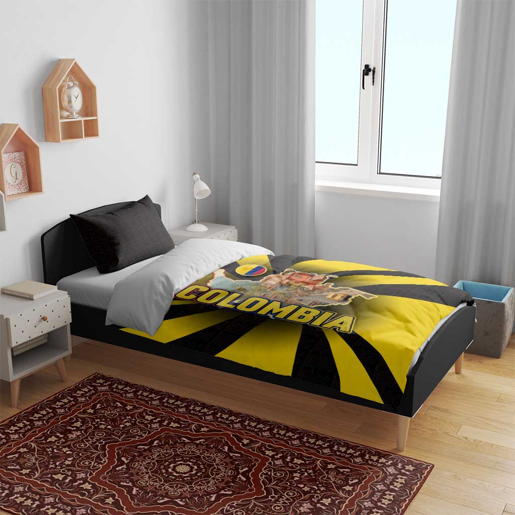 Colombia Heritage Bedding Set with Yellow Black Flag Map and City Street Art - Wonder Print Shop