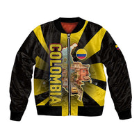 Colombia Heritage Bomber Jacket with Yellow Black Flag Map and City Street Art - Wonder Print Shop