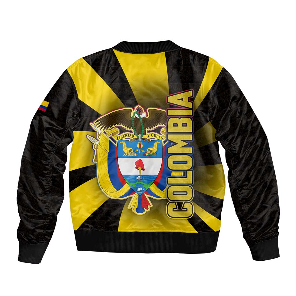 Colombia Heritage Bomber Jacket with Yellow Black Flag Map and City Street Art - Wonder Print Shop