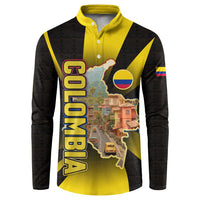 Colombia Heritage Button Sweatshirt with Yellow Black Flag Map and City Street Art - Wonder Print Shop