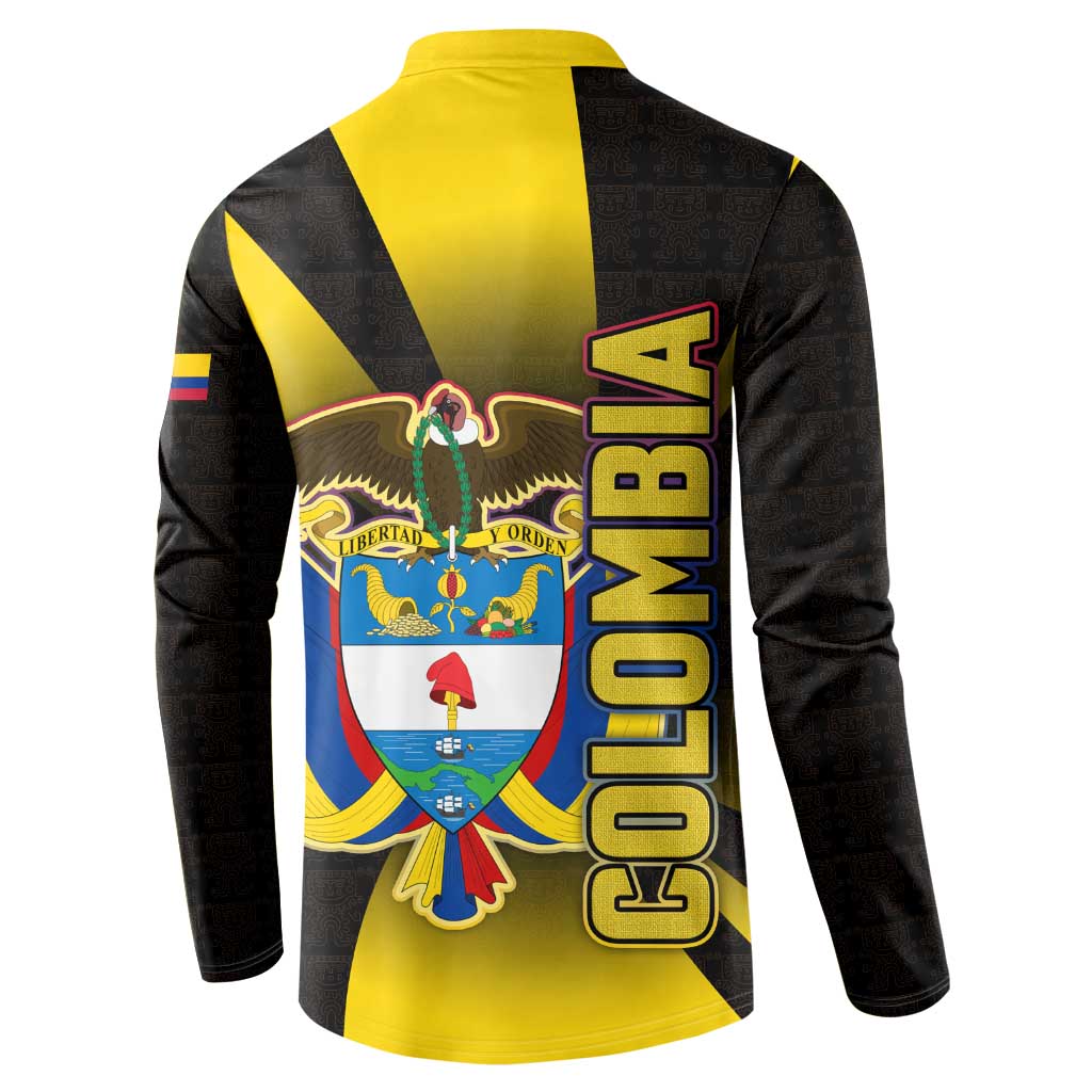 Colombia Heritage Button Sweatshirt with Yellow Black Flag Map and City Street Art - Wonder Print Shop
