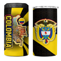 Colombia Heritage 4 in 1 Can Cooler Tumbler with Yellow Black Flag Map and City Street Art - Wonder Print Shop