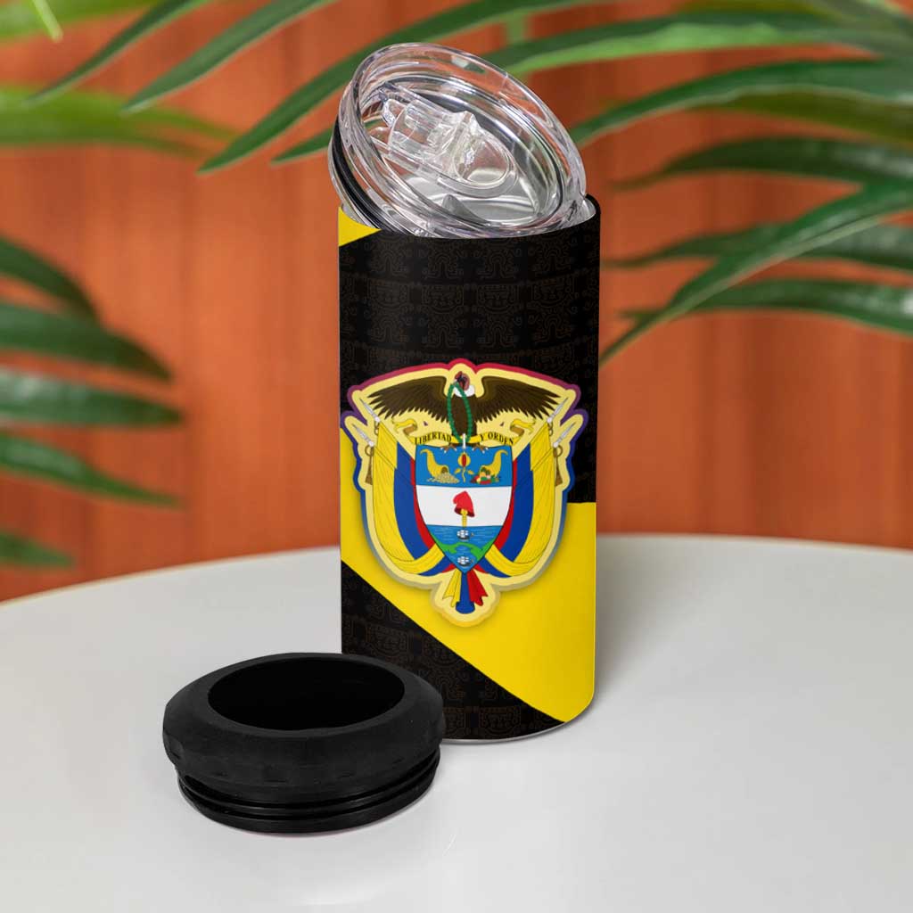 Colombia Heritage 4 in 1 Can Cooler Tumbler with Yellow Black Flag Map and City Street Art - Wonder Print Shop
