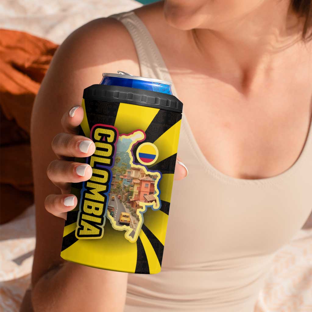 Colombia Heritage 4 in 1 Can Cooler Tumbler with Yellow Black Flag Map and City Street Art - Wonder Print Shop
