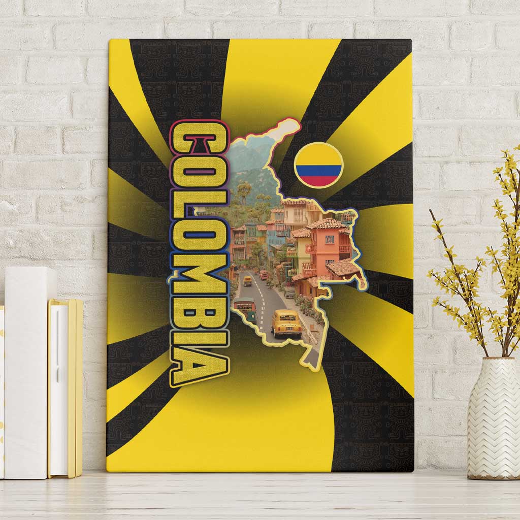 Colombia Heritage Canvas Wall Art with Yellow Black Flag Map and City Street Art - Wonder Print Shop