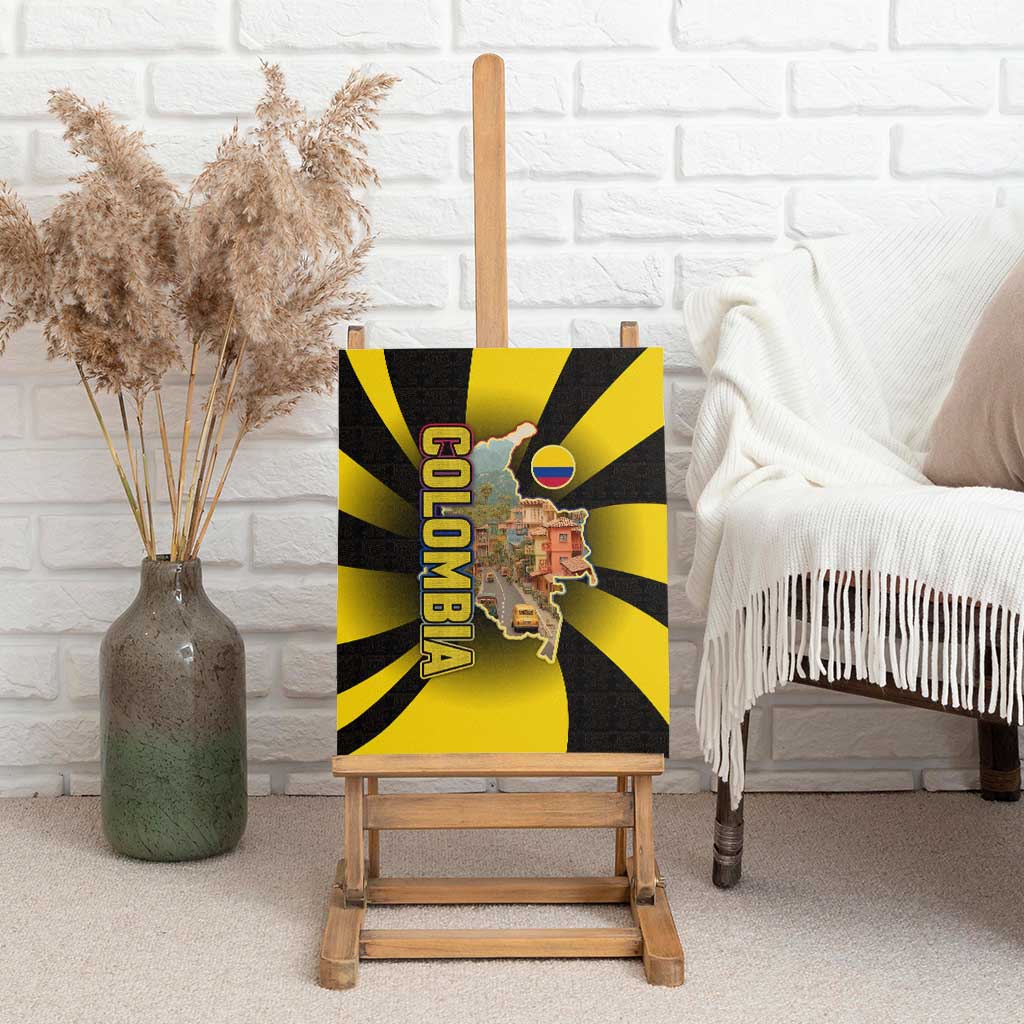 Colombia Heritage Canvas Wall Art with Yellow Black Flag Map and City Street Art - Wonder Print Shop