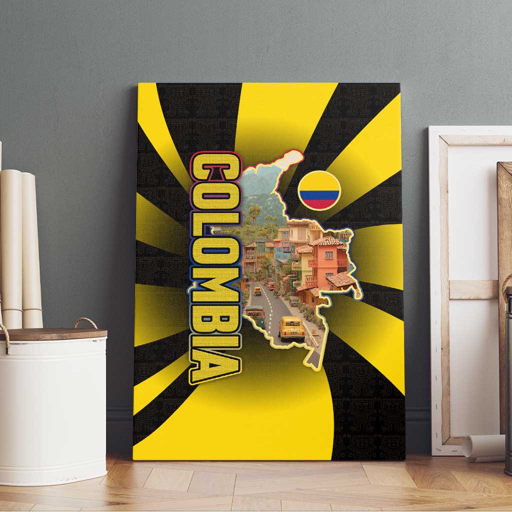 Colombia Heritage Canvas Wall Art with Yellow Black Flag Map and City Street Art - Wonder Print Shop
