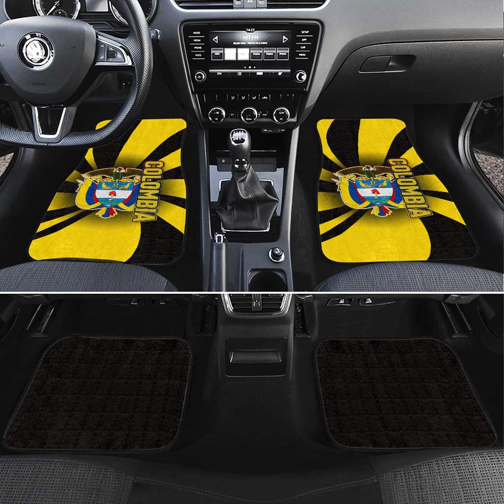 Colombia Heritage Car Mats with Yellow Black Flag Map and City Street Art - Wonder Print Shop