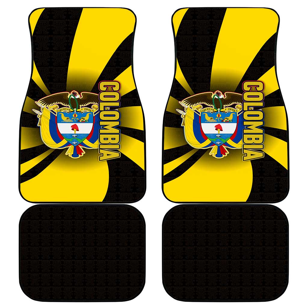 Colombia Heritage Car Mats with Yellow Black Flag Map and City Street Art - Wonder Print Shop