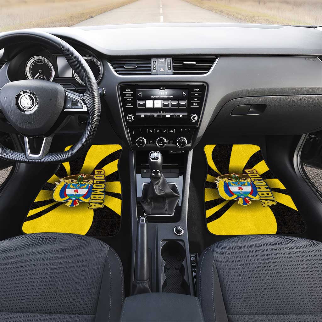 Colombia Heritage Car Mats with Yellow Black Flag Map and City Street Art - Wonder Print Shop