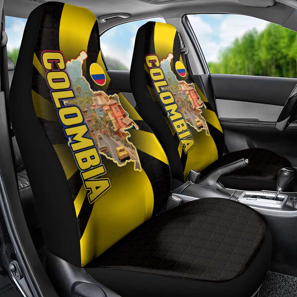 Colombia Heritage Car Seat Cover with Yellow Black Flag Map and City Street Art - Wonder Print Shop