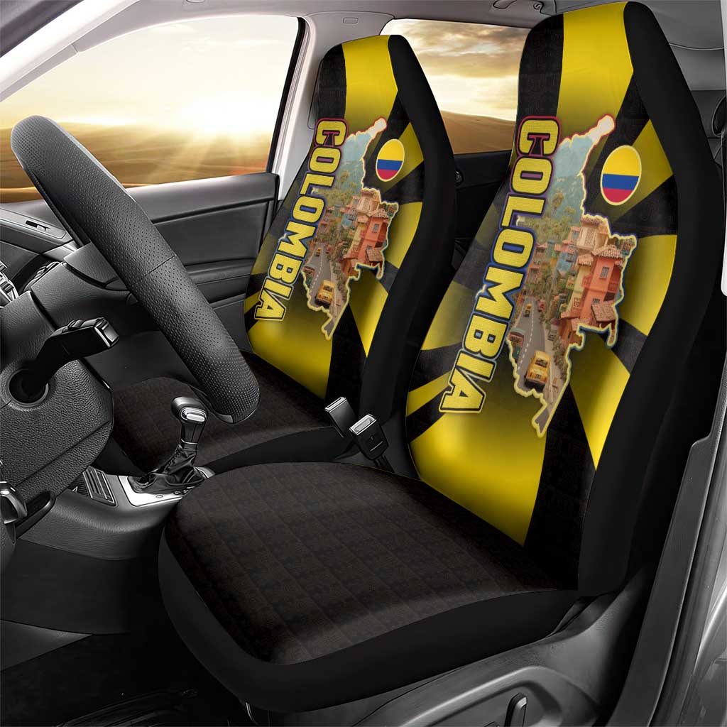 Colombia Heritage Car Seat Cover with Yellow Black Flag Map and City Street Art - Wonder Print Shop