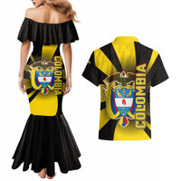 Colombia Heritage Couples Matching Mermaid Dress and Hawaiian Shirt with Yellow Black Flag Map and City Street Art - Wonder Print Shop