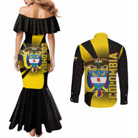 Colombia Heritage Couples Matching Mermaid Dress and Long Sleeve Button Shirt with Yellow Black Flag Map and City Street Art - Wonder Print Shop