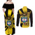 Colombia Heritage Couples Matching Off Shoulder Maxi Dress and Long Sleeve Button Shirt with Yellow Black Flag Map and City Street Art - Wonder Print Shop