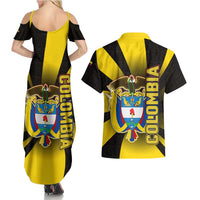 Colombia Heritage Couples Matching Summer Maxi Dress and Hawaiian Shirt with Yellow Black Flag Map and City Street Art - Wonder Print Shop