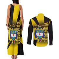 Colombia Heritage Couples Matching Tank Maxi Dress and Long Sleeve Button Shirt with Yellow Black Flag Map and City Street Art - Wonder Print Shop