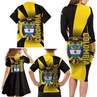 Colombia Heritage Family Matching Long Sleeve Bodycon Dress and Hawaiian Shirt with Yellow Black Flag Map and City Street Art - Wonder Print Shop