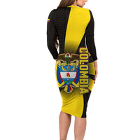 Colombia Heritage Family Matching Long Sleeve Bodycon Dress and Hawaiian Shirt with Yellow Black Flag Map and City Street Art - Wonder Print Shop
