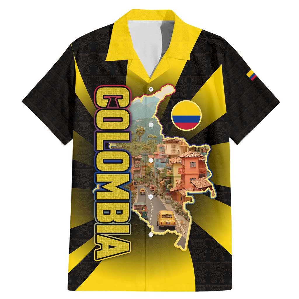 Colombia Heritage Family Matching Mermaid Dress and Hawaiian Shirt with Yellow Black Flag Map and City Street Art - Wonder Print Shop