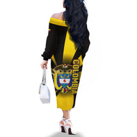 Colombia Heritage Family Matching Off The Shoulder Long Sleeve Dress and Hawaiian Shirt with Yellow Black Flag Map and City Street Art - Wonder Print Shop