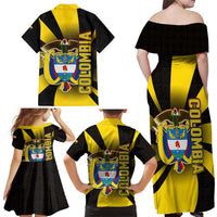 Colombia Heritage Family Matching Off Shoulder Maxi Dress and Hawaiian Shirt with Yellow Black Flag Map and City Street Art - Wonder Print Shop