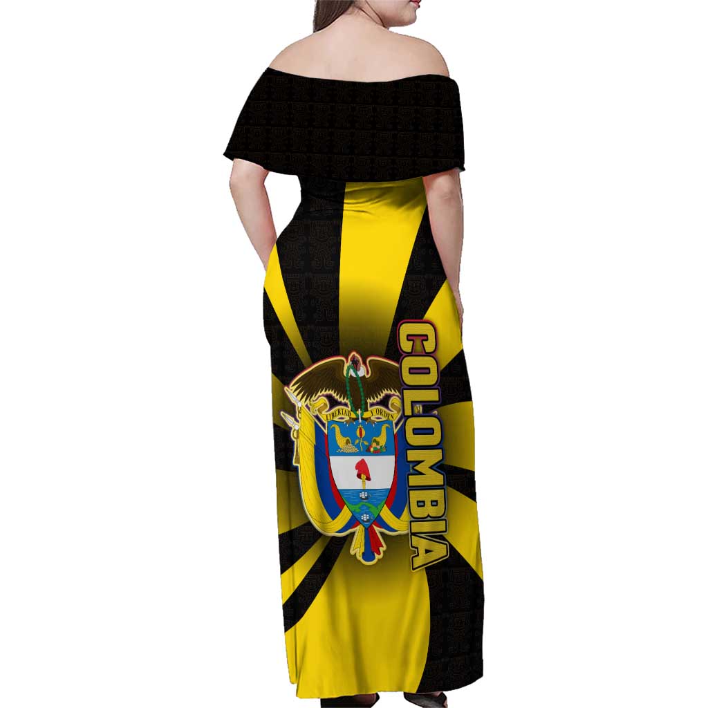 Colombia Heritage Family Matching Off Shoulder Maxi Dress and Hawaiian Shirt with Yellow Black Flag Map and City Street Art - Wonder Print Shop