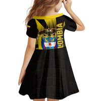 Colombia Heritage Family Matching Off Shoulder Short Dress and Hawaiian Shirt with Yellow Black Flag Map and City Street Art - Wonder Print Shop