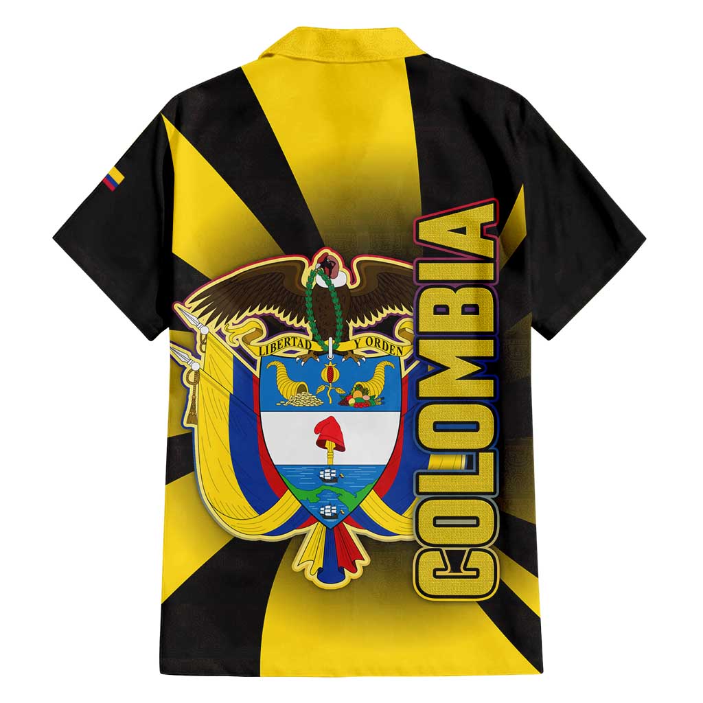 Colombia Heritage Family Matching Off Shoulder Short Dress and Hawaiian Shirt with Yellow Black Flag Map and City Street Art - Wonder Print Shop